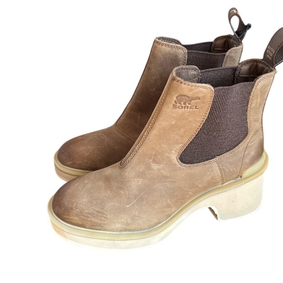 Sorel Chelsea boots Tan Ankle pull on hi line heeled NEW 7.5 leather moto boho - Picture 3 of 13